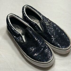 Vans Blue/Black Sequin Slip-On Shoes Women’s Size 8.5/Mens 7